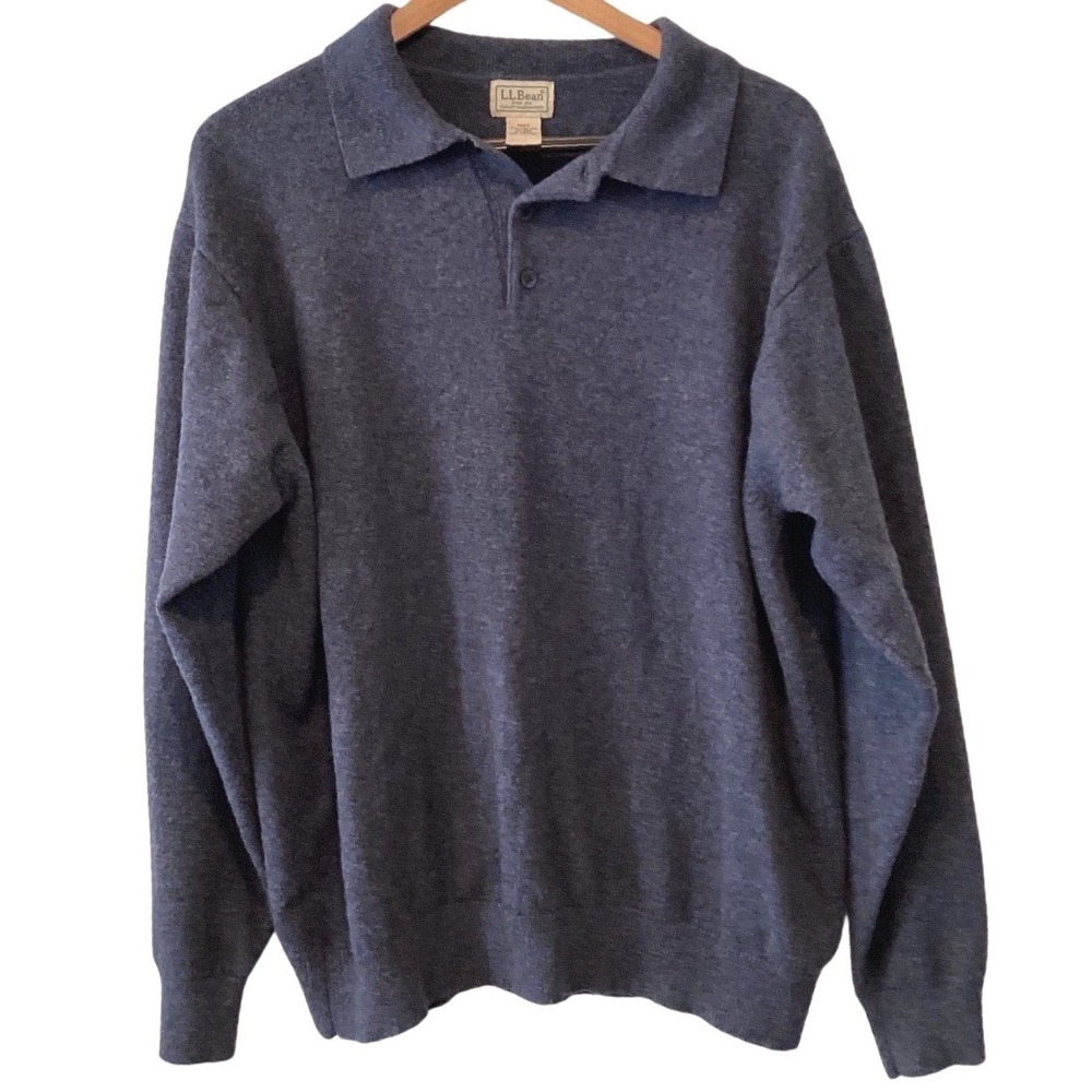 LL Bean Mens 100% Lambswool Long Sleeve Pullover Sweater Blue Heather - XL